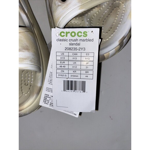 New CROCS Mens CRUSH MARBLED 208235-2Y3 Classic Sandal Tan Beige Brown Cream 13
